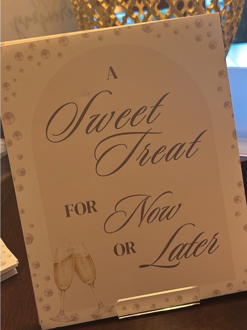 Elegant Cream 'A Sweet Treat For Now Or Later' Party Sign